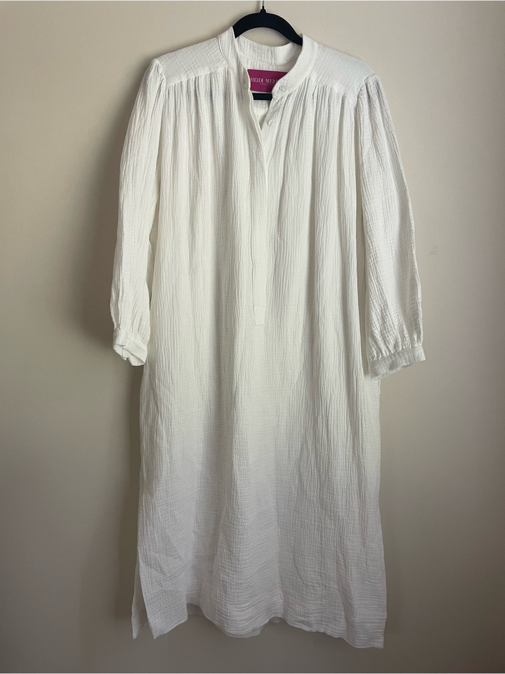 Heidi Merrick white cotton double gauze kaftan Midi Dress Size L Flawed READ